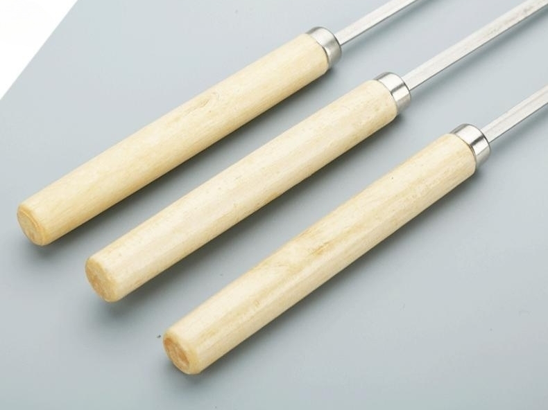 Reusable bbq Metal Wood Handle sticks kabob skewer tools