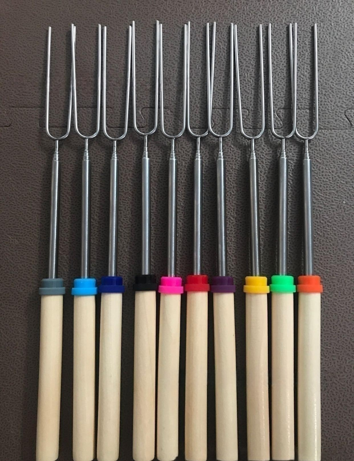 Telescoping Stainless Steel Roasting Sticks Bbq Skewers Marshmallow Toasting Bbq Forks with Wooden Handle