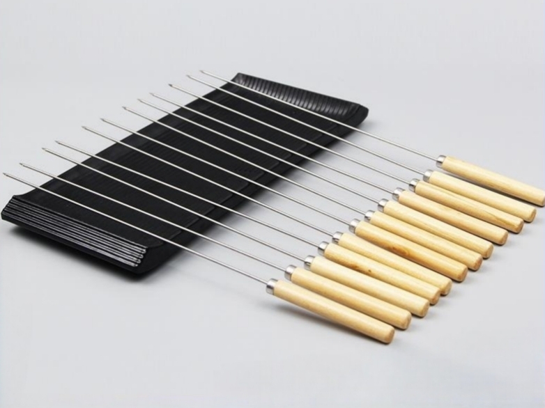 Stainless Steel Kabob Skewers Bbq Sticks Skewers with Wooden Handle