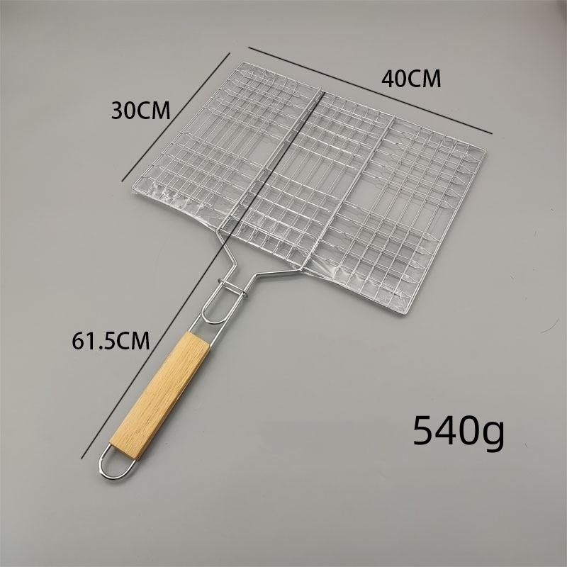 High Quality Stailess Steel Bbq Roasting Clips Wire Mesh Net with Wooden Handle