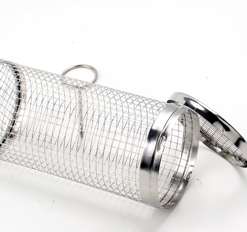 S.S Cylinder Rolling Bbq Grill Baskets Sets Metal Wire Mesh