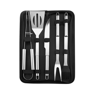 Stainless Steel Bbq Tools Kit Grilling Accesssories Set of 5 in Portable Bag