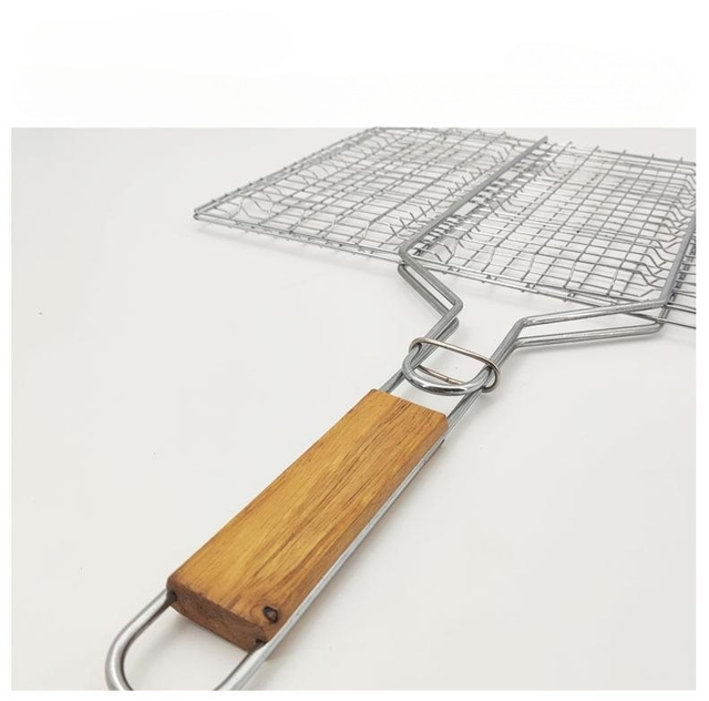 High Quality Stailess Steel Bbq Roasting Clips Wire Mesh Net with Wooden Handle