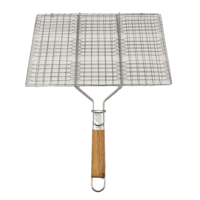 High Quality Stailess Steel Bbq Roasting Clips Wire Mesh Net with Wooden Handle