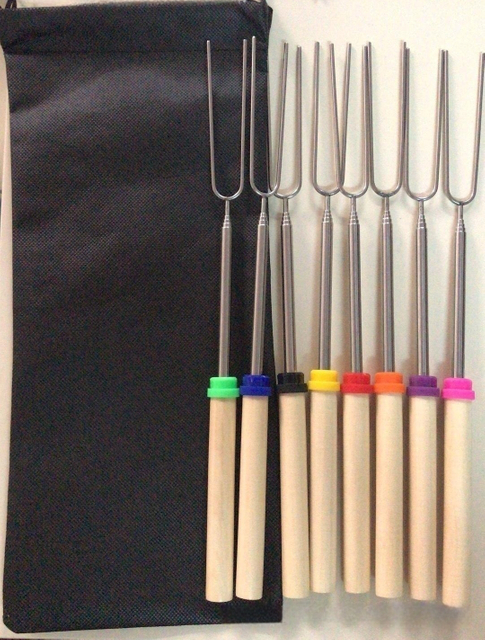 Telescoping Stainless Steel Roasting Sticks Bbq Skewers Marshmallow Toasting Bbq Forks with Wooden Handle