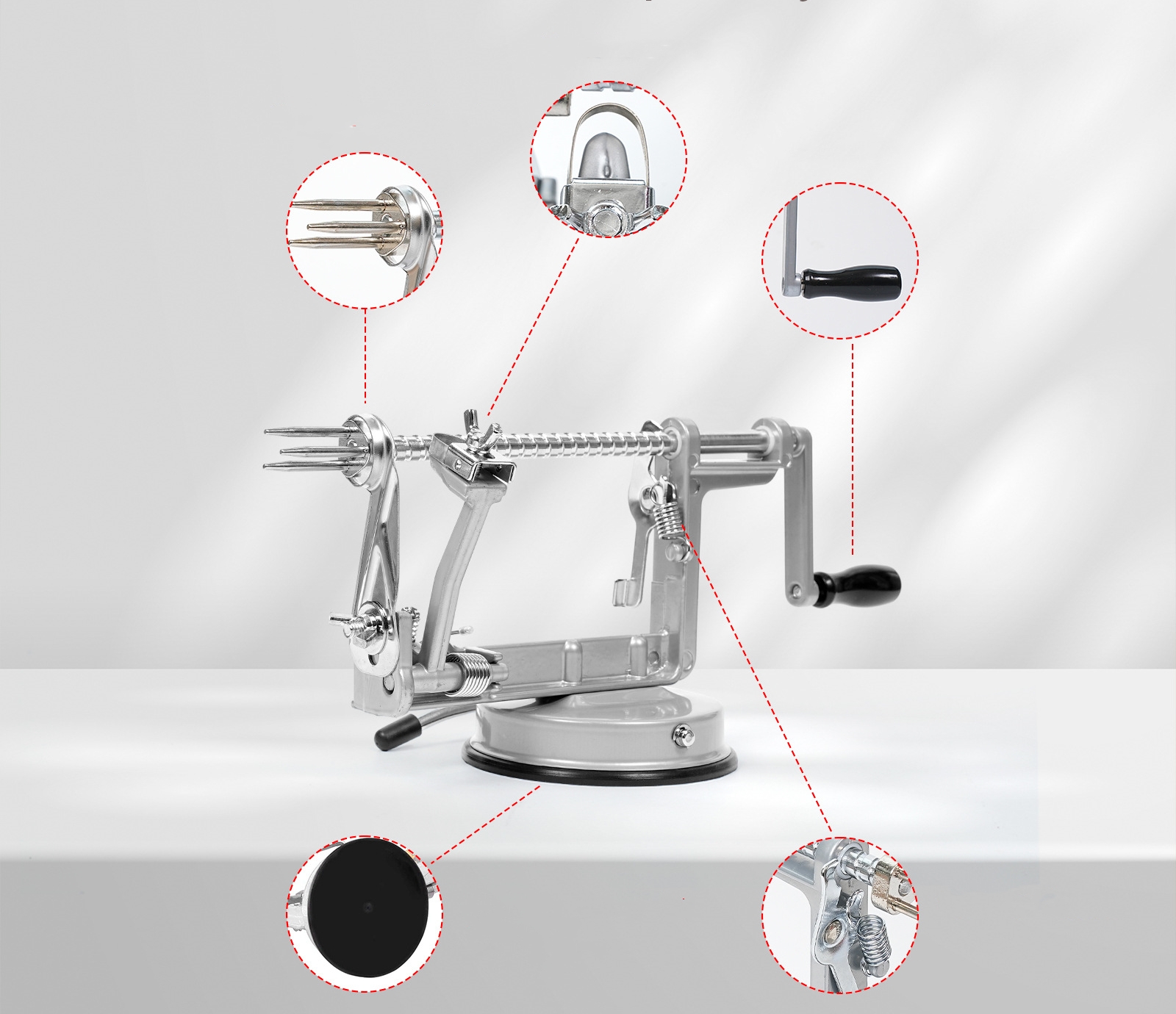 Multifunction Apple Peeler Corer Slicer Machine with Stainless Steel Blades And Suction Base(Silver)