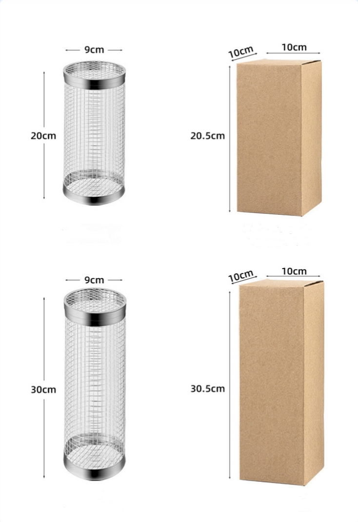 S.S Cylinder Rolling Bbq Grill Baskets Sets Metal Wire Mesh