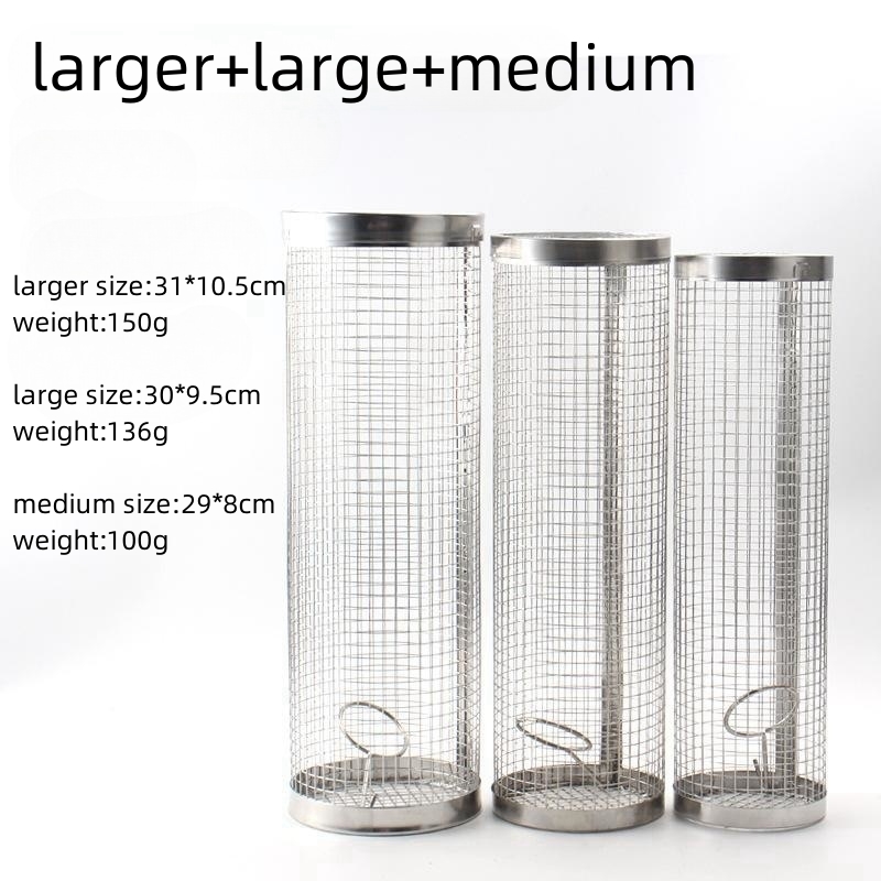 Outdoor Camping Stainless Steel Barbecue Wires Mesh Cylinder Round Grill Basket