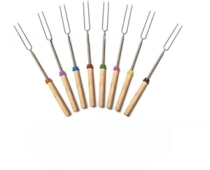 Telescoping Stainless Steel Roasting Sticks Bbq Skewers Marshmallow Toasting Bbq Forks with Wooden Handle