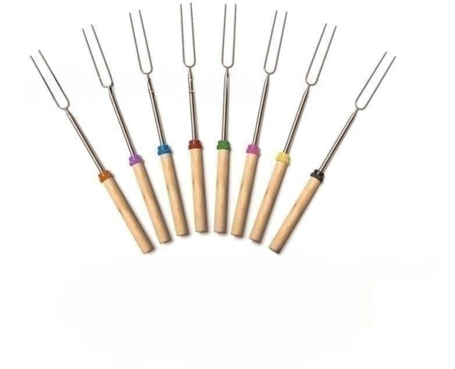 Telescoping Stainless Steel Roasting Sticks Bbq Skewers Marshmallow Toasting Bbq Forks with Wooden Handle