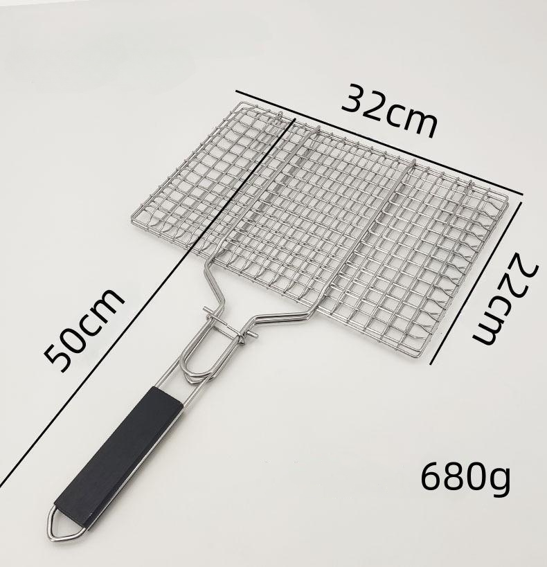 High Quality Stailess Steel Bbq Roasting Clips Wire Mesh Net with Wooden Handle