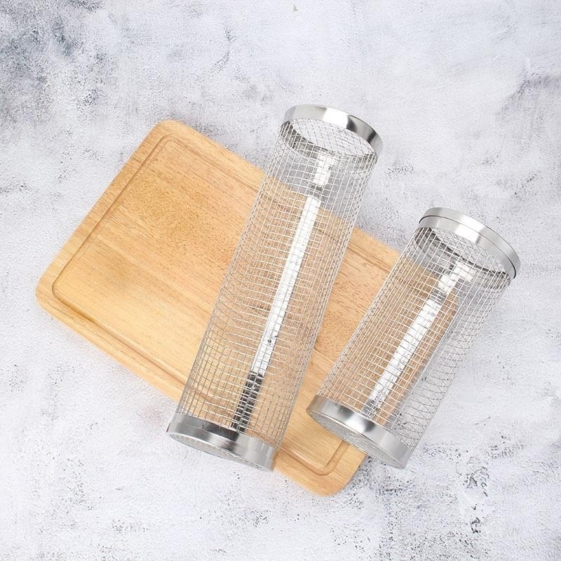 Portable Stainless Steel Large Cylinder Rolling Bbq Grill Baskets Metal Wire Mesh Net Tube