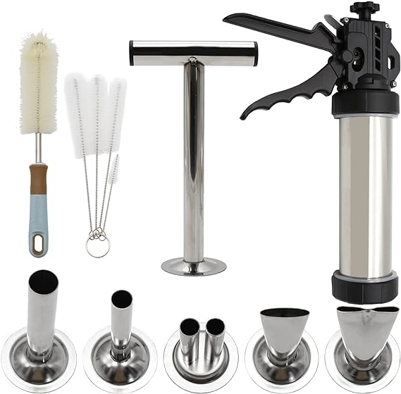 Large Capacity Beef Jerky Gun Kits Jerky Makers Meat Guns with 5 Nozzles 5 Brushes & Meat Pusher