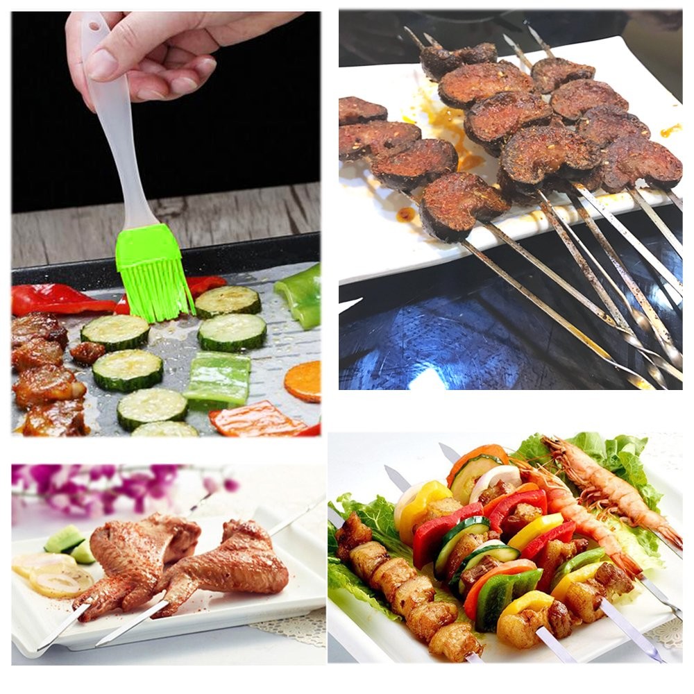 Flat Metal Grilling Skewers Wider Thicker Stainless Steel Reusable BBQ Sticks Barbecue Skewers