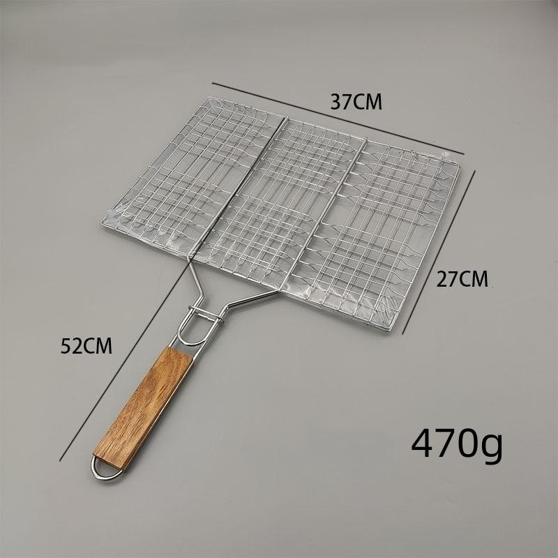 High Quality Stailess Steel Bbq Roasting Clips Wire Mesh Net with Wooden Handle
