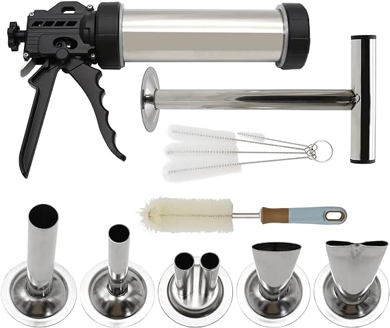 Large Capacity Beef Jerky Gun Kits Jerky Makers Meat Guns with 5 Nozzles 5 Brushes & Meat Pusher