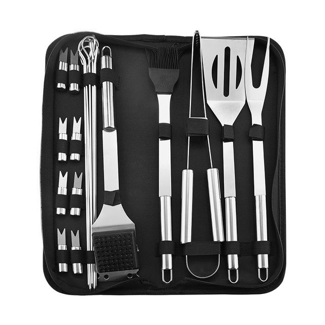 Stainless Steel Bbq Tools Kit Grilling Accesssories Set of 20 in Portable Bag