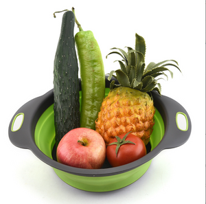 Round type Silicone colander Silicone Foldable Filter Strainer Round Collapsible Colander Kitchen Plastic Fruit Vegetable Washing Drain Basket