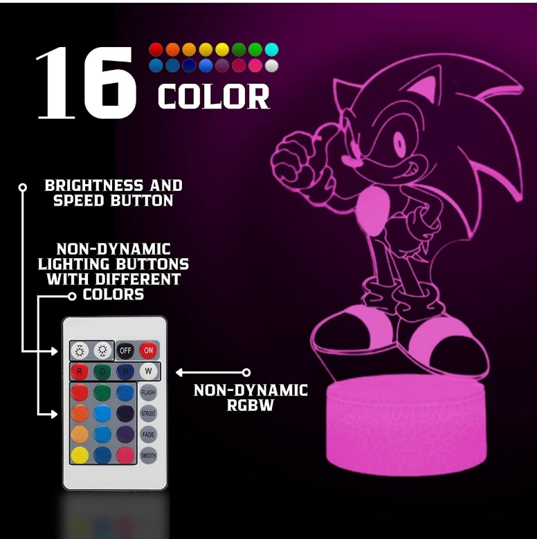 Sonic Night Light for Kids Sonic Lamp Sonic Led Night Lights 3D Sonic Lamps for Boys Room Sonic Light